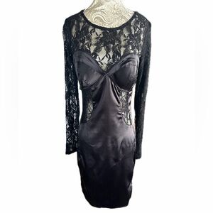 Hot Miami Styles Sexy Black Lace Satin Bodycon Dress Marylin Monroe Size Large